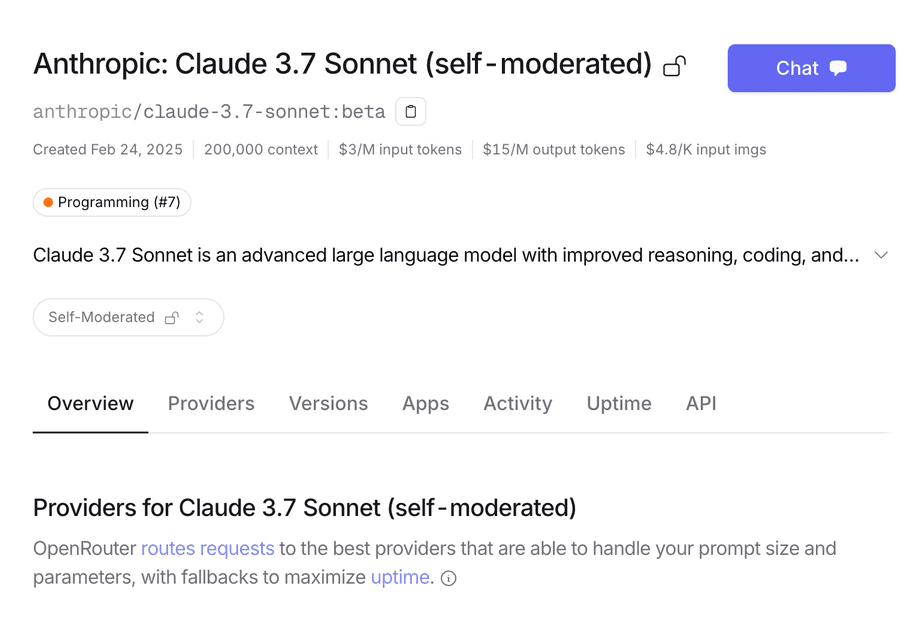 OpenRouter使用Claude3.7页面