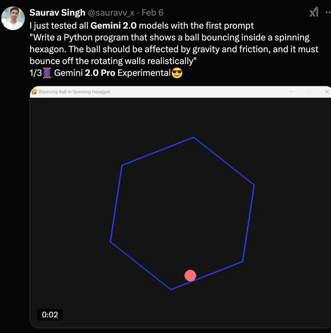Gemini 2.0 Pro实验版弄了一个前段时间超火的小球碰撞
