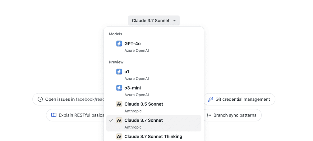 GitHub Copilot使用Claude 3.7页面