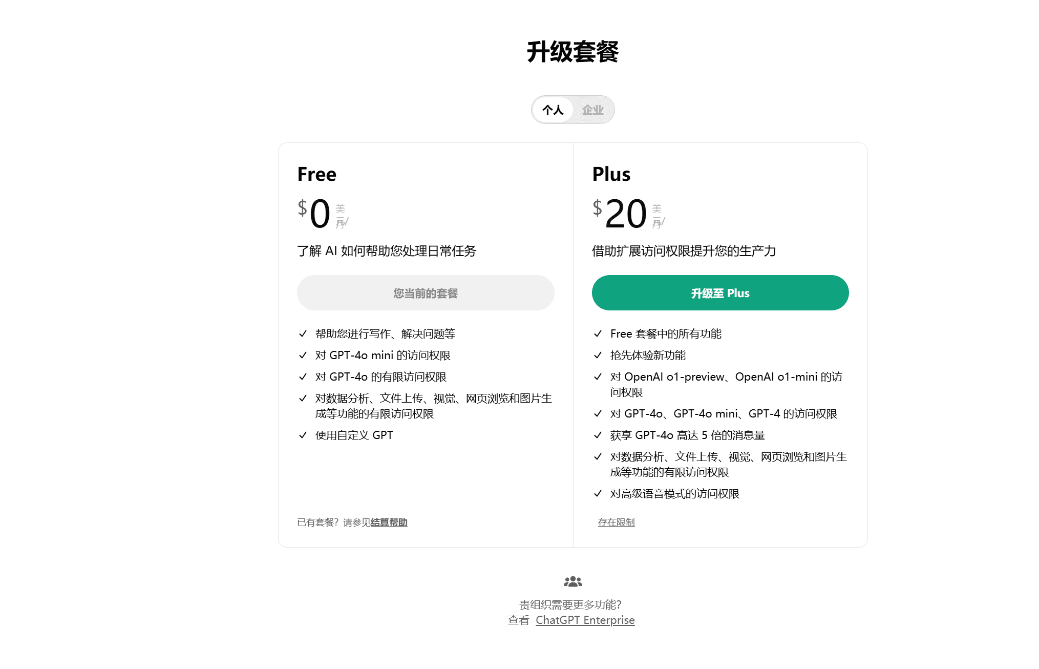 ChatGPT的套餐