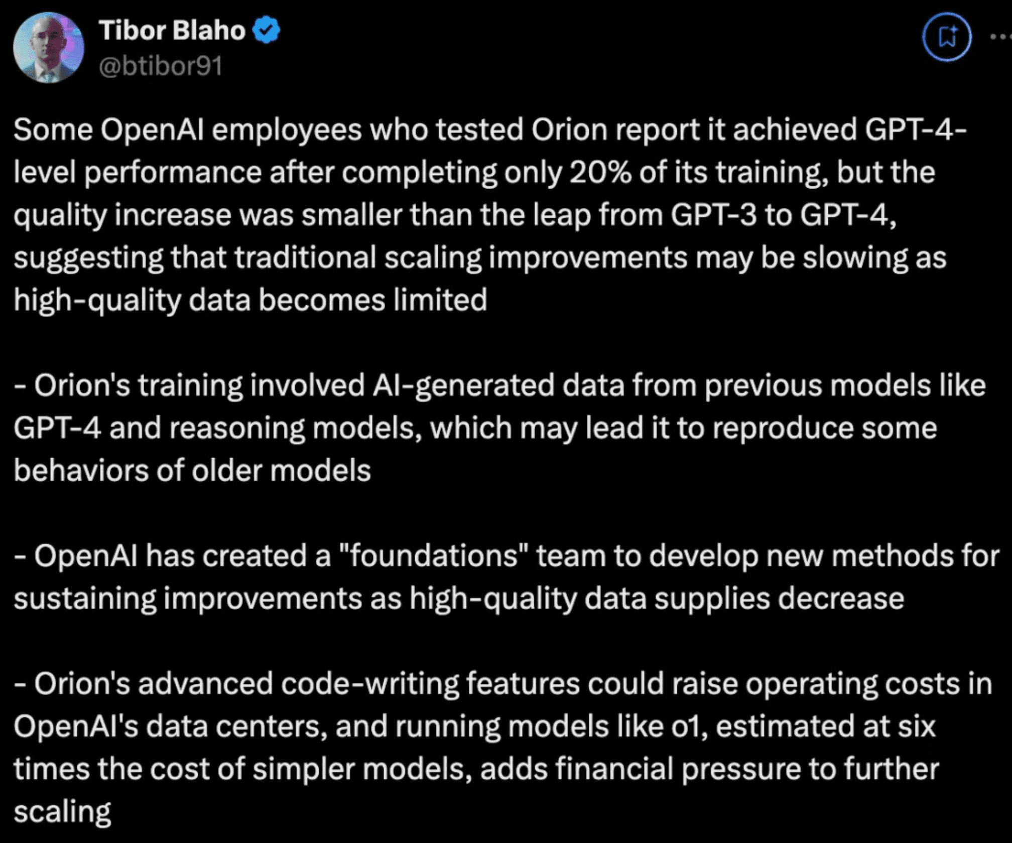 Tibor Blaho推断出猎户座信息