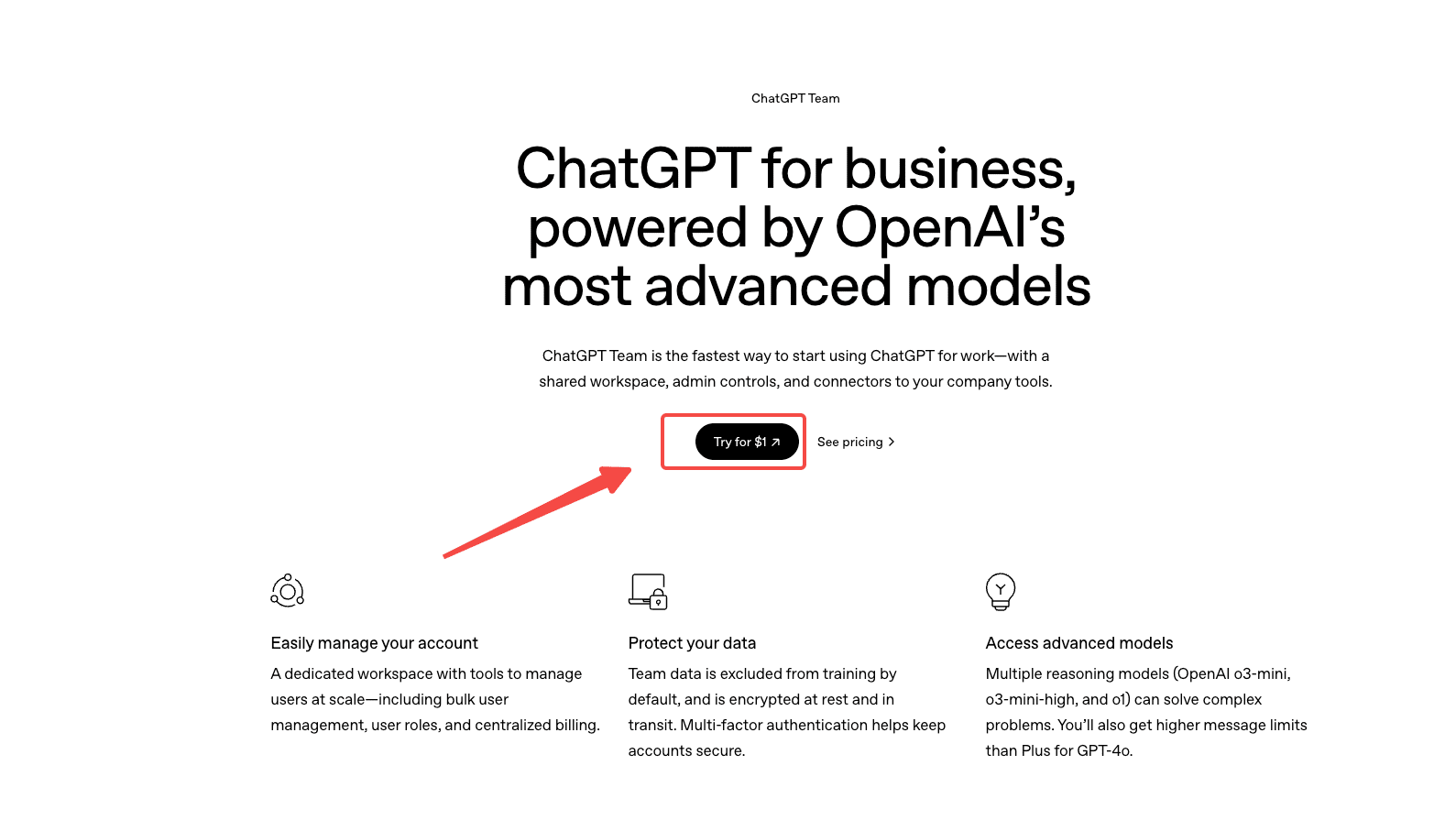 ChatGPT Team会员订阅页面